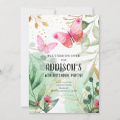 Invitation Jardin papillon Fleurs florales Or rose Anniversai (Devant)