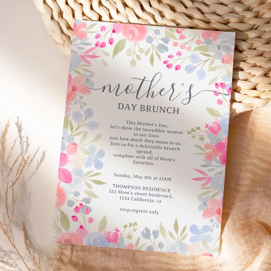 Invitation Jardin pastel fleurs sauvages brunch de la mère