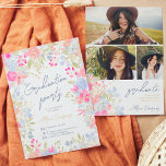 Invitation Jardin pastel fleurs sauvages photo graduation<br><div class="desc">🎓 "Bloom" où vous êtes planté et célébrer vos réalisations avec Notre Invitation Florale Romance Garden. Doté d'une douce aquarelle florale peinte à la main, en rose clair, gris, lavande et un élégant script de brosse. Ajoutez 3 photos et partagez la joie avec tous vos favoris. Doté de jolies fleurs...</div>