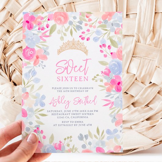 Invitation Jardin pastel fleurs sauvages Sweet 16 anniversair