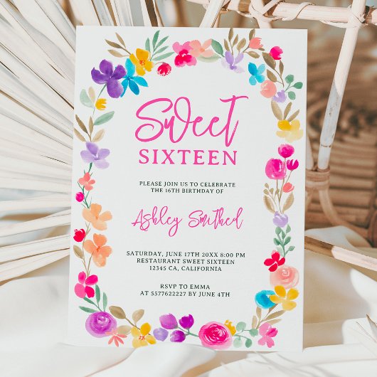 Invitation Jardin peint Pré fleur sauvage Sweet 16