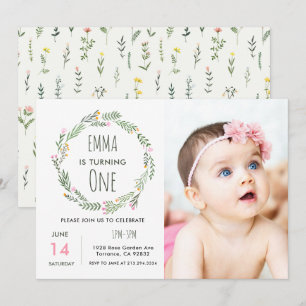 Invitation Jardin photo fleur sauvage 1er anniversaire