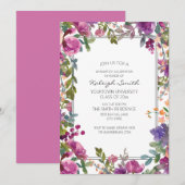 Invitation Jardin Purple Aquarelle Florale Blanc Grad Party (Devant / Derrière)