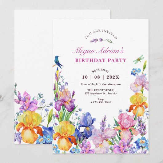Invitation Jardin Purple Fleur fleur anniversaire (Devant / Derrière)