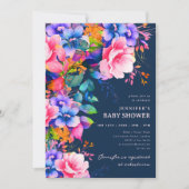 Invitation Jardin Rainbow tendance Baby shower floral Marine (Devant)