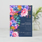 Invitation Jardin Rainbow tendance Baby shower floral Marine (Debout devant)