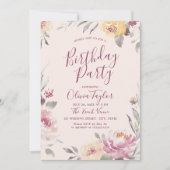 Invitation Jardin romantique aquarelle fleurie fête d'anniver (Devant)