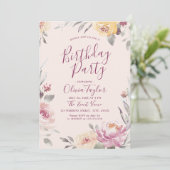 Invitation Jardin romantique aquarelle fleurie fête d'anniver (Debout devant)