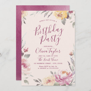Invitation Jardin romantique aquarelle fleurie fête d'anniver