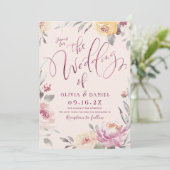 Invitation Jardin romantique aquarelle mariage floral (Debout devant)