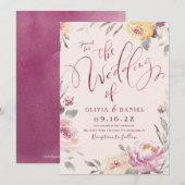 Invitation Jardin romantique aquarelle mariage floral (Devant / Derrière)