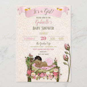 Invitation Jardin Romantique Baby Shower Roses Roses Vertes