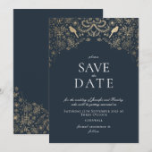 Invitation Jardin romantique bleu et or secret (Devant / Derrière)