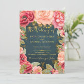 Invitation Jardin romantique bleu marine doré mariage (Debout devant)