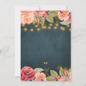 Invitation Jardin romantique bleu marine doré mariage (Dos)