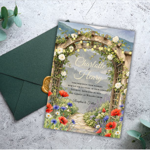 Invitation Jardin Romantique de Fleurs Sauvages avec Treillag