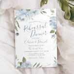 Invitation Jardin romantique dîner de répétition florale bleu<br><div class="desc">Calligraphie moderne noms de couples entourés d'aquarelle fleurie en bleu poussiéreux et vert sauge,  élégant et romantique,  idéal pour mariage moderne,  mariage romantique et mariage de jardin botanique au printemps et en été. Voir toutes les pièces correspondantes dans la collection.</div>