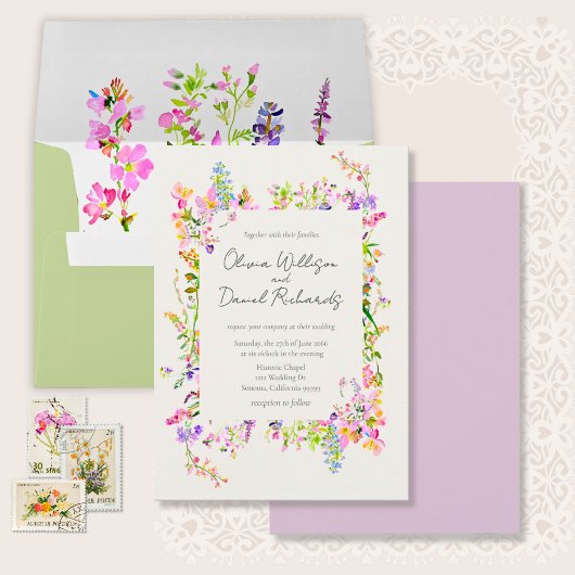 Invitation Jardin Romantique Fleurs Mariage