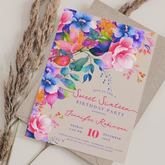 Invitation Jardin romantique Floral Sweet 16 Anniversaire Cha