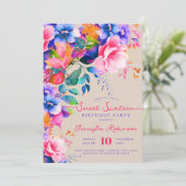 Invitation Jardin romantique Floral Sweet 16 Anniversaire Cha (Debout devant)