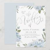 Invitation Jardin romantique mariage floral bleu poussiéreux (Devant / Derrière)