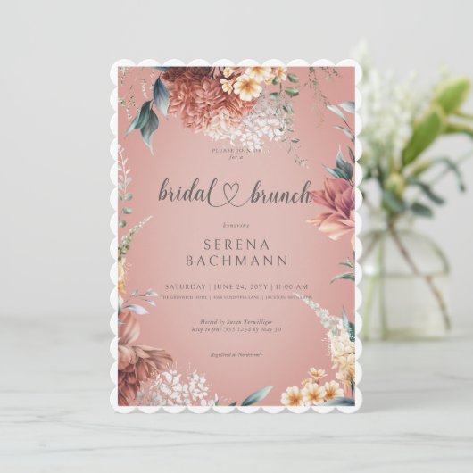 Invitation Jardin romantique moderne Brunch nuptial floral (Debout devant)