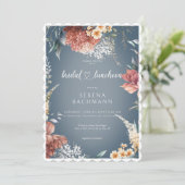 Invitation Jardin romantique moderne Floral Bleu Bridal déjeu (Debout devant)