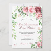 Invitation Jardin romantique Roses rose pâle Mariage Monogram (Devant)