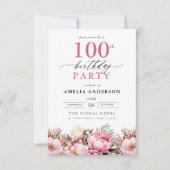 Invitation Jardin rose Calligraphie florale 100e anniversaire (Devant)