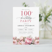 Invitation Jardin rose Calligraphie florale 100e anniversaire (Debout devant)