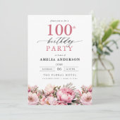 Invitation Jardin rose Calligraphie florale 100e anniversaire (Debout devant)