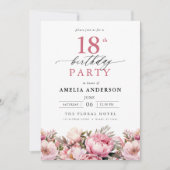 Invitation Jardin rose Calligraphie florale 18e anniversaire (Devant)