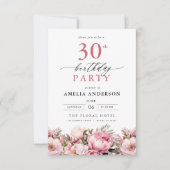 Invitation Jardin rose Calligraphie florale 30e anniversaire (Devant)