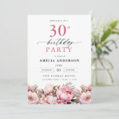 Invitation Jardin rose Calligraphie florale 30e anniversaire (Debout devant)