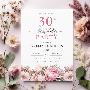 Invitation Jardin rose Calligraphie florale 30e anniversaire