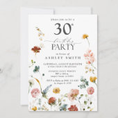 Invitation Jardin rose Calligraphie florale 30e anniversaire (Devant)