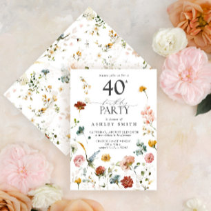 Invitation Jardin rose Calligraphie florale 40e anniversaire