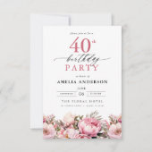Invitation Jardin rose Calligraphie florale 40e anniversaire (Devant)