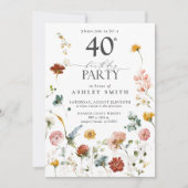 Invitation Jardin rose Calligraphie florale 40e anniversaire (Devant)
