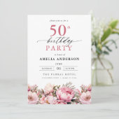 Invitation Jardin rose Calligraphie florale 50e anniversaire (Debout devant)