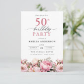 Invitation Jardin rose Calligraphie florale 50e anniversaire (Debout devant)