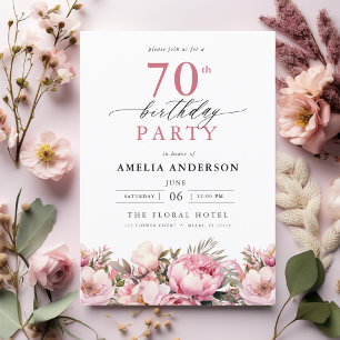 Invitation Jardin rose Calligraphie florale 70e anniversaire