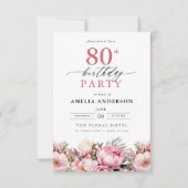 Invitation Jardin rose Calligraphie florale 80e anniversaire (Devant)