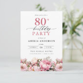 Invitation Jardin rose Calligraphie florale 80e anniversaire (Debout devant)