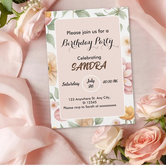 Invitation Jardin rose clair chic Floral Anniversaire