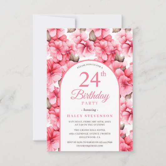 Invitation Jardin Rose Élégant Arche Florale Chic 24e Anniver (Devant)