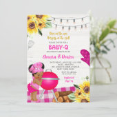Invitation Jardin rose En vichy Baby shower bébé-Q (Debout devant)