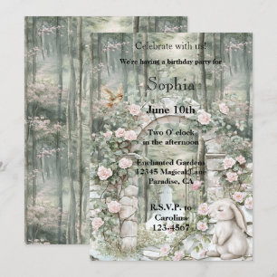 Invitation Jardin rose enchanté Lapin Jardin Anniversaire