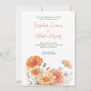 Invitation Jardin rose et orange moderne Mariage blanc