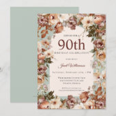 Invitation Jardin rose et vert Arc floral 90e anniversaire (Devant / Derrière)
